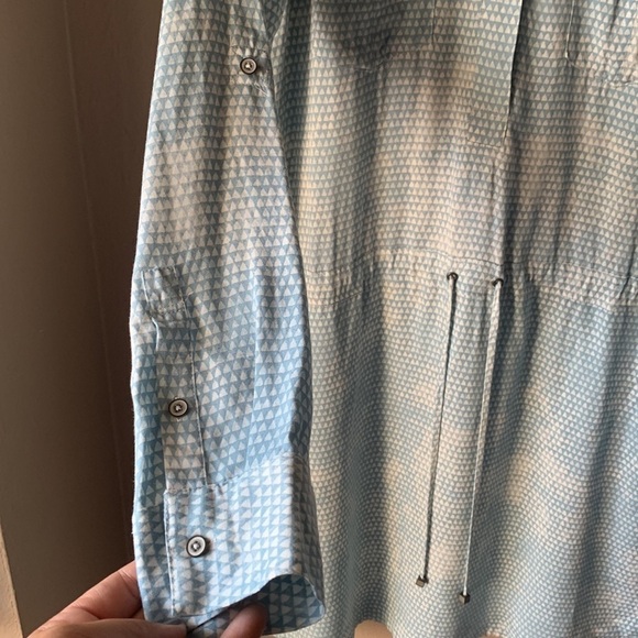 LOU & GREY Triangle Tie Dye Print Tab Sleeve Drawstring Waist Mini Shirt Dress - Picture 5 of 9